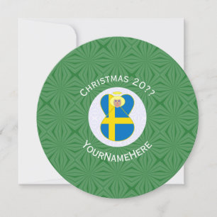 Swedish Angel Flag Christmas Personalise Round Inv Invitation