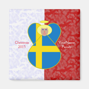 Swedish Angel Flag on Red and White Personalised Magnet