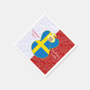 Swedish Angel Flag on Red and White Personalised  Napkin