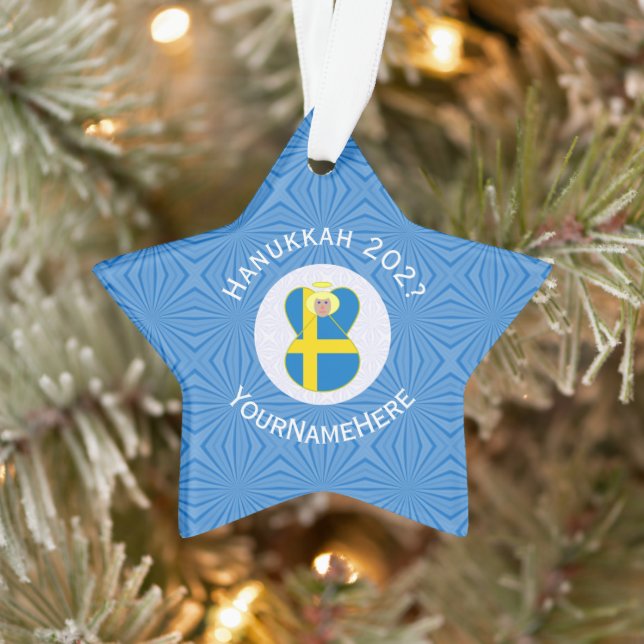 Swedish Angel Hanukkah Flag Personalised  Ornament (Tree)