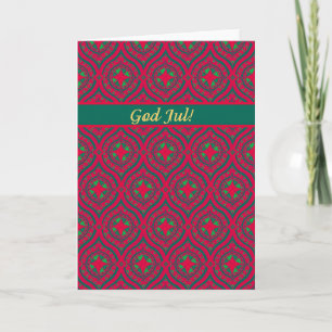 Swedish Christmas Card, Red, Green Baubles Holiday Card