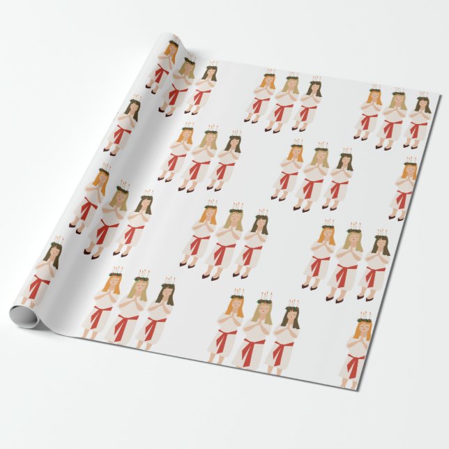 Swedish Christmas Girl Wrapping Paper (Unrolled)