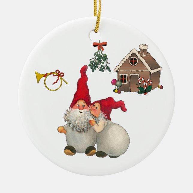 Swedish Christmas Gnomes Ceramic Tree Decoration (Front)