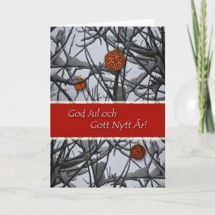 Swedish Christmas, Ornaments in Snow Holiday Card