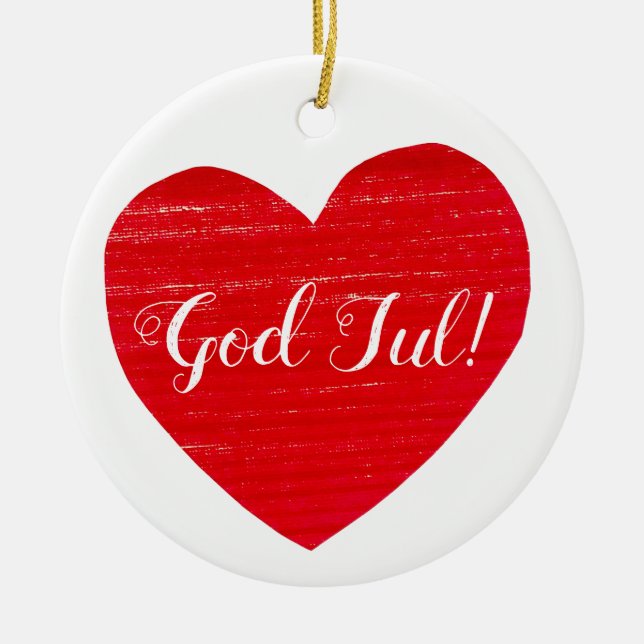Swedish Christmas Red Heart Personalised Ceramic Tree Decoration (Front)