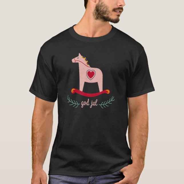 Swedish Christmas Swinging Dala Horse God Jul Swed T-Shirt (Front)