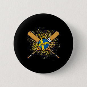 Swedish Cricket Racket And Ll Flag Of Sweden 6 Cm Round Badge