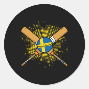 Swedish Cricket Racket And Ll Flag Of Sweden  Classic Round Sticker