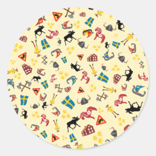 Swedish culture items on yellow background classic round sticker
