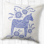 Swedish Dala Horse Art Periwinkle Blue Cushion<br><div class="desc">A pretty indigo blue and white Swedish Dala Horse painting.</div>