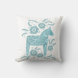 Swedish Dala Horse Art Teal Green Cushion