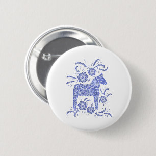 Swedish Dala Horse Blue and White Button