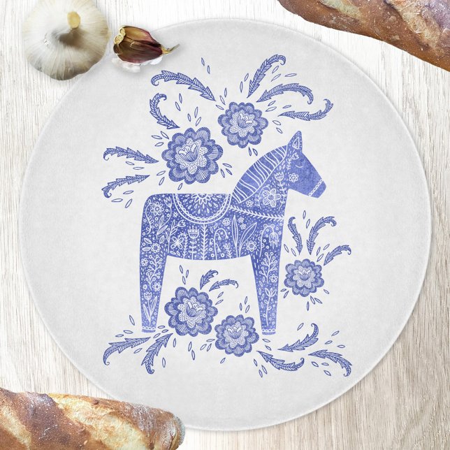 Swedish Dala Horse Blue and White Cutting Board (Blue and white Swedish Dala Horse Scandinavian style cutting board)