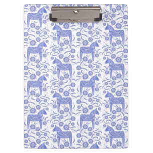 Swedish Dala Horse Blue and White Folk Style Clipboard