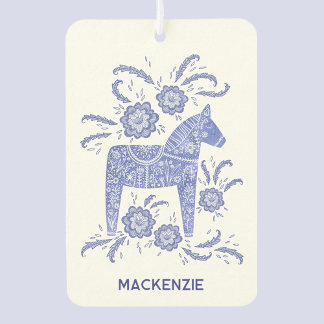 Swedish Dala Horse Blue and White Personalised Car Air Freshener