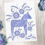 Swedish Dala Horse Blue and White Postcard<br><div class="desc">A traditional Swedish Dala Horse design in fresh indigo blue and white.</div>