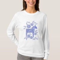 Swedish Dala Horse Blue and White T-Shirt