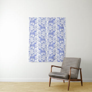 Swedish Dala Horse Blue and White Tapestry