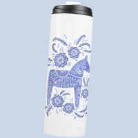Swedish Dala Horse Blue and White Thermal Tumbler