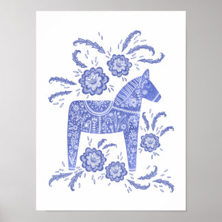 Swedish Dala Horse Blue Art Poster