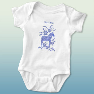 Swedish Dala Horse Blue Tiny Viking Baby Bodysuit