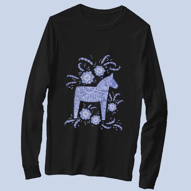 Swedish Dala Horse Blue Viking T-Shirt (Blue Swedish Dala Horse t-shirt)