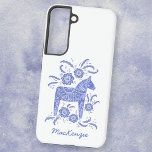 Swedish Dala Horse Blue White Samsung Galaxy Case<br><div class="desc">A traditional Swedish Dala Horse design in indigo blue and white. Change or remove the name to customise. Original art by Nic Squirrell.</div>
