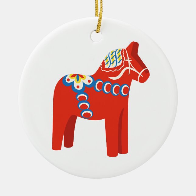Swedish Dala Horse Ceramic Tree Decoration (Front)