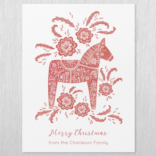Swedish Dala Horse Christmas Card (Swedish Dala Horse personalized magnetic Christmas card)