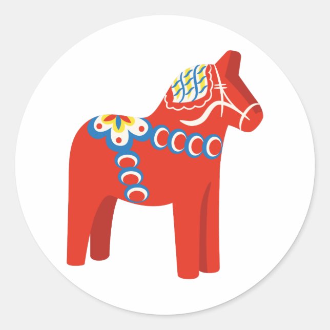 Swedish Dala Horse Classic Round Sticker (Front)