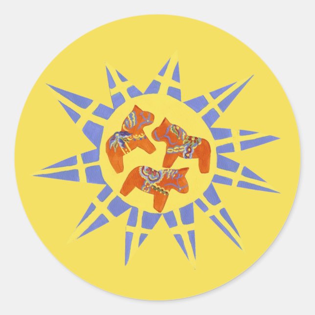 Swedish Dala Horse Classic Round Sticker (Front)