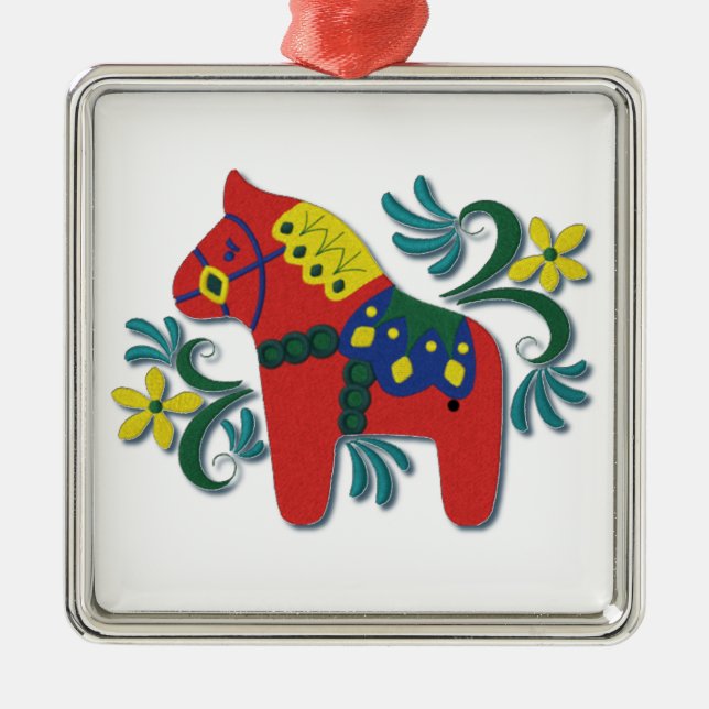 Swedish Dala Horse Colourful Whimsical Metal Tree Decoration (Front)