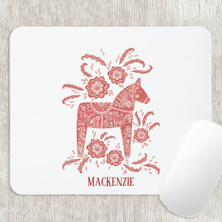 Swedish Dala Horse Custom Name Mouse Mat