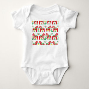 Swedish Dala Horse: Folk Art Baby Bodysuit
