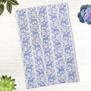 Swedish Dala Horse Folk Art Blue Kitchen Towel