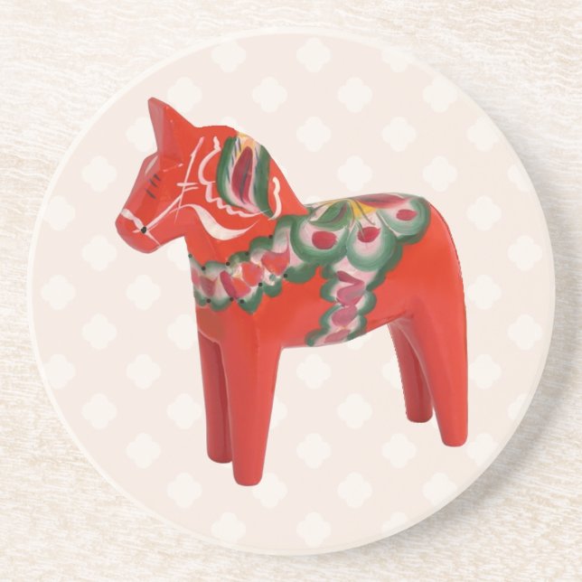 Swedish Dala Horse  Folk Art Coaster (Front)