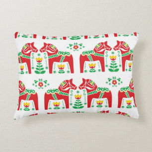 Swedish Dala Horse: Folk Art Decorative Cushion