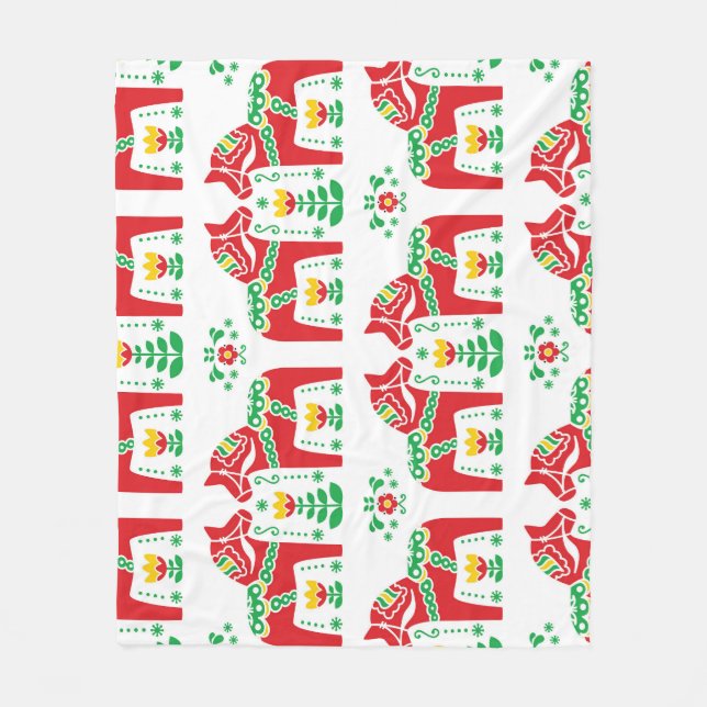Swedish Dala Horse: Folk Art Fleece Blanket (Front)