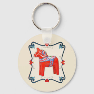 Swedish Dala Horse Folk Art Framed Key Ring