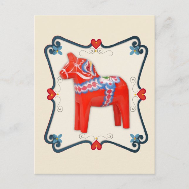 Swedish Dala Horse Folk Art Framed Postcard (Front)