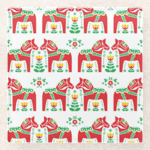 Swedish Dala Horse: Folk Art Glass Coaster