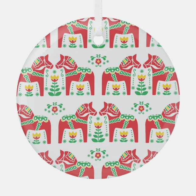 Swedish Dala Horse: Folk Art Glass Tree Decoration (Front)