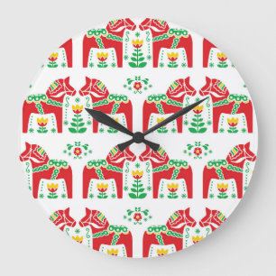Swedish Dala Horse: Folk Art Large Clock