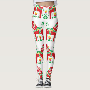 Swedish Dala Horse: Folk Art Leggings