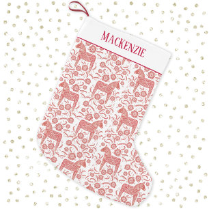 Swedish Dala Horse Folk Art Pattern Custom Name Small Christmas Stocking