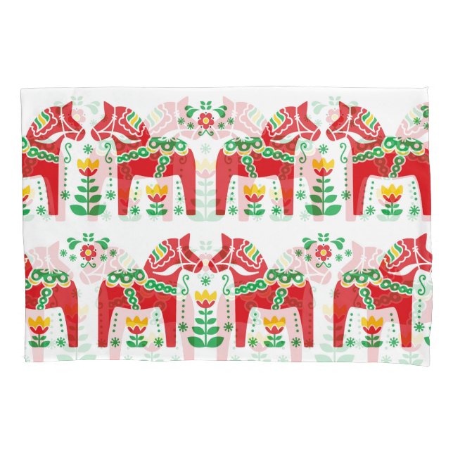 Swedish Dala Horse: Folk Art Pillowcase (Front)