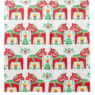 Swedish Dala Horse: Folk Art Shower Curtain