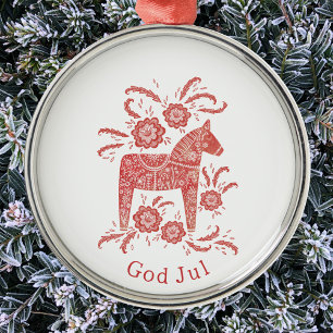 Swedish Dala Horse God Jul Metal Tree Decoration