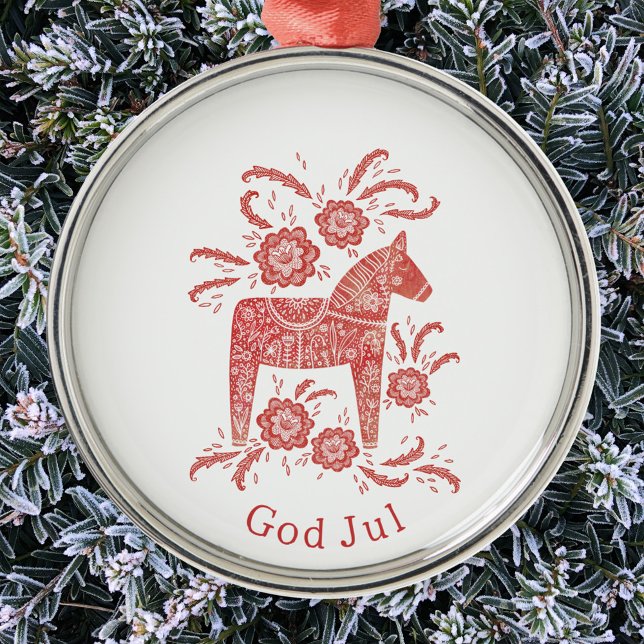 Swedish Dala Horse God Jul Metal Tree Decoration (Swedish Dala Horse God Jul metal Christmas tree ornament)