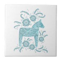 Swedish Dala Horse Green and White Ceramic Tile
